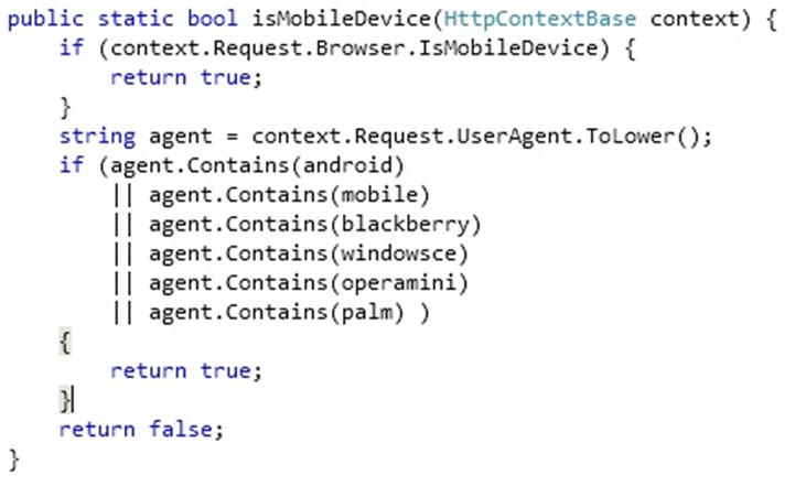 Sample code from method detecting mobile devices